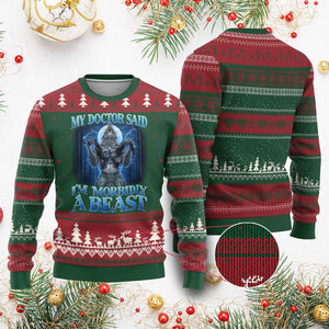 Funny Alpha Wolf Ugly Christmas Sweater My Doctor Said I'm Morbidly A Beast Meme TS10 Red Green Print Your Wear