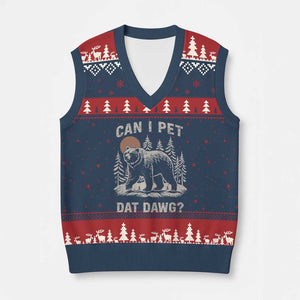 Can I Pet Dat Dawg V-Neck Knit Sweater Vest Hiker Animal Lover Funny Bear Outdoors Meme TS10 Navy Red Print Your Wear