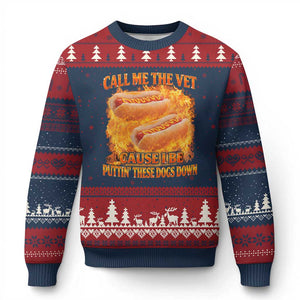 Funny Hard Hot Dog Meme Ugly Christmas Sweater Call Me The Vet Cause I Be Bootleg TS10 Navy Red Print Your Wear