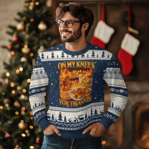 Funny Crab Rangoon Meme Ugly Christmas Sweater Vintage 90s Style On My Knees Bootleg Graphic TS10 Navy Beige Print Your Wear