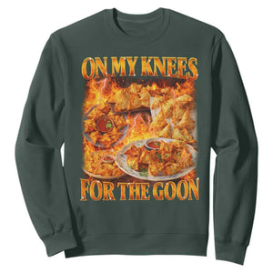 Funny Crab Rangoon Meme Sweatshirt Vintage 90s Style On My Knees Bootleg Graphic TS10 Dark Forest Green Print Your Wear