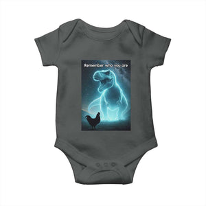 Remember Who You Are Baby Onesie Funny Evolution Joke Meme Chicken Dinosaur TS10 Dark Heather Print Your Wear