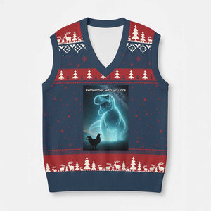 Remember Who You Are V-Neck Knit Sweater Vest Funny Evolution Joke Meme Chicken Dinosaur TS10 Navy Red Print Your Wear