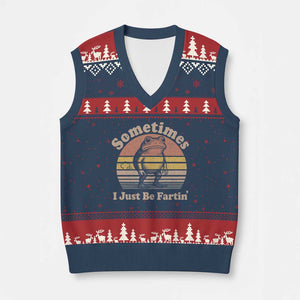 Sometimes I Just Be Fartin Frog V-Neck Knit Sweater Vest Funny Silly Unhinged Meme Vintage TS10 Navy Red Print Your Wear