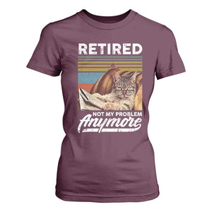 Funny Cat Retired T Shirt For Women Not My Problem Anymore 90s Vintage Style TS10 Maroon Print Your Wear