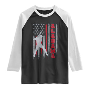 Alabama Fan Raglan Shirt Vintage Bama Baseball Lovers American Flag AL State TS10 Black White Print Your Wear