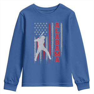 Alabama Fan Youth Sweatshirt Vintage Bama Baseball Lovers American Flag AL State TS10 Royal Blue Print Your Wear