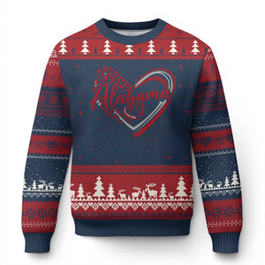 Alabama Fan Ugly Christmas Sweater Bama Baseball Leopard Heart Graphic Game Day TS10 Navy Red Print Your Wear