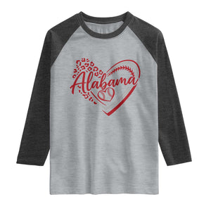 Alabama Fan Raglan Shirt Bama Baseball Leopard Heart Graphic Game Day TS10 Heather Gray Heather Charcoal Print Your Wear