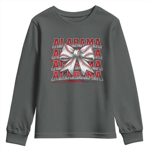 Alabama Fan Youth Sweatshirt Vintage Bama Baseball Coquette Bow Women Girls Kids TS10 Dark Heather Print Your Wear
