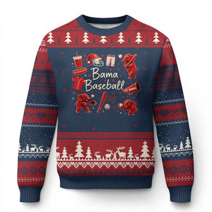 Alabama Baseball Ugly Christmas Sweater Cute Trendy Bama Fan Game Day Doodle TS10 Navy Red Print Your Wear
