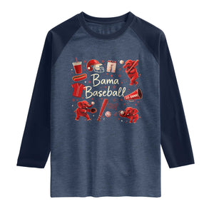 Alabama Baseball Raglan Shirt Cute Trendy Bama Fan Game Day Doodle TS10 Heather Denim Navy Print Your Wear