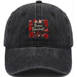 Alabama Baseball Washed Cotton Baseball Cap Cute Trendy Bama Fan Game Day Doodle TS10 Washed Cap Universal Fit Black Print Your Wear
