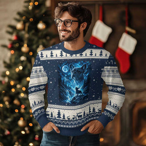 French Bulldog Howling To The Moon Ugly Christmas Sweater Vintage Graphic Dog Lovers Silly Frenchy Bulldog Mom TS10 Navy Beige Print Your Wear