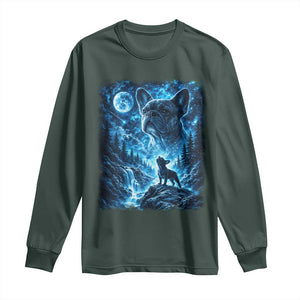 French Bulldog Howling To The Moon Long Sleeve Shirt Vintage Graphic Dog Lovers Silly Frenchy Bulldog Mom TS10 Dark Forest Green Print Your Wear