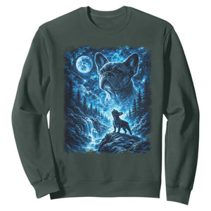 French Bulldog Howling To The Moon Sweatshirt Vintage Graphic Dog Lovers Silly Frenchy Bulldog Mom TS10 Dark Forest Green Print Your Wear
