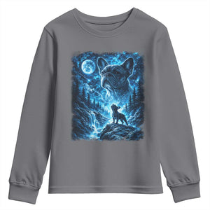 French Bulldog Howling To The Moon Youth Sweatshirt Vintage Graphic Dog Lovers Silly Frenchy Bulldog Mom TS10 Charcoal Print Your Wear