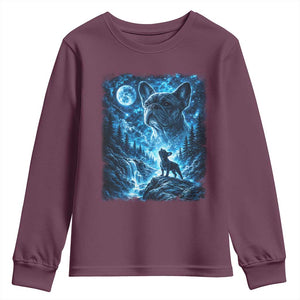 French Bulldog Howling To The Moon Youth Sweatshirt Vintage Graphic Dog Lovers Silly Frenchy Bulldog Mom TS10 Maroon Print Your Wear