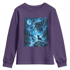 French Bulldog Howling To The Moon Youth Sweatshirt Vintage Graphic Dog Lovers Silly Frenchy Bulldog Mom TS10 Purple Print Your Wear