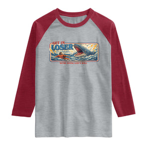 Funny Jonah And The Whale Raglan Shirt Christian Bible Get in Loser Were Doing Gods Will TS10 Heather Gray Heather Red Print Your Wear