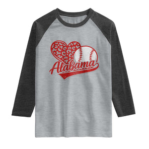 Alabama Fan Raglan Shirt AL Baseball Heart Graphic Sports Style 80s 90s TS10 Heather Gray Heather Charcoal Print Your Wear