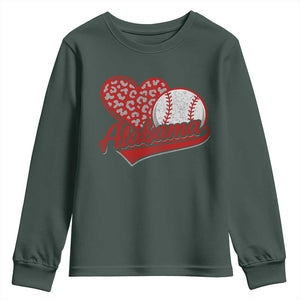 Alabama Fan Youth Sweatshirt AL Baseball Heart Graphic Sports Style 80s 90s TS10 Dark Forest Green Print Your Wear