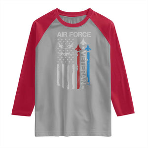 Air Force Veteran Raglan Shirt Distressed American Flag Retired Dad Grandpa TS10 Sport Gray Red Print Your Wear