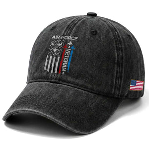 Air Force Veteran Washed Cotton Baseball Cap Distressed American Flag Retired Dad Grandpa TS10 Print Your Wear