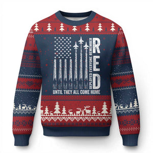 RED Friday Remember Everyone Deployed Ugly Christmas Sweater Military American Flag - Print Your Wear