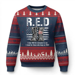 On Friday We Wear Red Military R.E.D Friday Ugly Christmas Sweater American Flag TS10 Navy Red Print Your Wear
