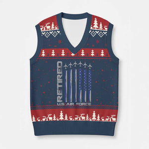 Retired US Air Force V-Neck Knit Sweater Vest Vintage USAF Veteran USA Flag TS10 Navy Red Print Your Wear