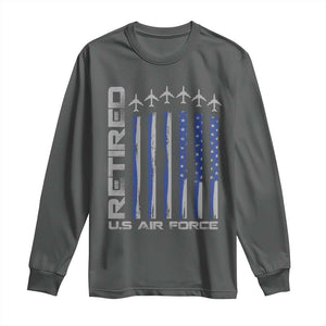 Retired US Air Force Long Sleeve Shirt Vintage USAF Veteran USA Flag TS10 Dark Heather Print Your Wear