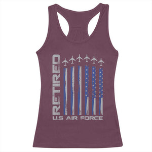 Retired US Air Force Racerback Tank Top Vintage USAF Veteran USA Flag TS10 Maroon Print Your Wear