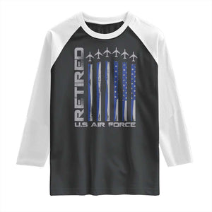 Retired US Air Force Raglan Shirt Vintage USAF Veteran USA Flag TS10 Black White Print Your Wear