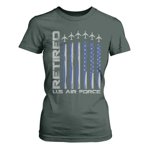 Retired US Air Force T Shirt For Women Vintage USAF Veteran USA Flag TS10 Dark Forest Green Print Your Wear