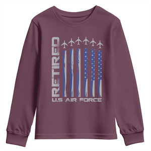 Retired US Air Force Youth Sweatshirt Vintage USAF Veteran USA Flag TS10 Maroon Print Your Wear