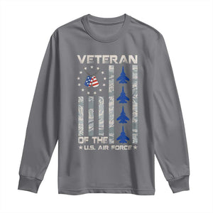 Veteran Of The US Air Force Long Sleeve Shirt Vintage Camo USA Flag Veterans TS10 Charcoal Print Your Wear