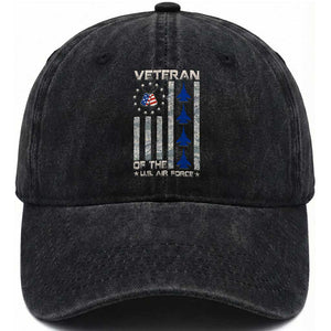 Veteran Of The US Air Force Washed Cotton Baseball Cap Vintage Camo USA Flag Veterans TS10 Washed Cap Universal Fit Black Print Your Wear