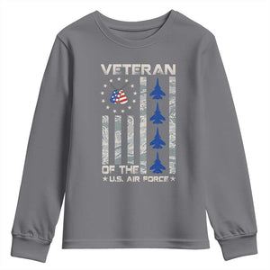 Veteran Of The US Air Force Youth Sweatshirt Vintage Camo USA Flag Veterans TS10 Charcoal Print Your Wear