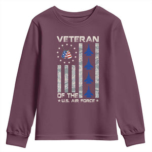 Veteran Of The US Air Force Youth Sweatshirt Vintage Camo USA Flag Veterans TS10 Maroon Print Your Wear