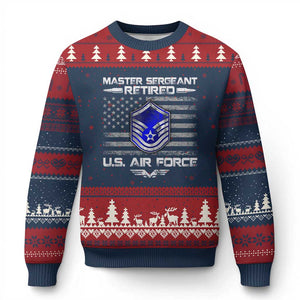 Retired Master Sergeant Of The Air Force Veteran Ugly Christmas Sweater Vintage USA Flag Veterans TS10 Navy Red Print Your Wear