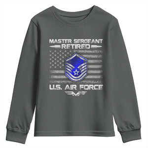 Retired Master Sergeant Of The Air Force Veteran Youth Sweatshirt Vintage USA Flag Veterans TS10 Dark Heather Print Your Wear
