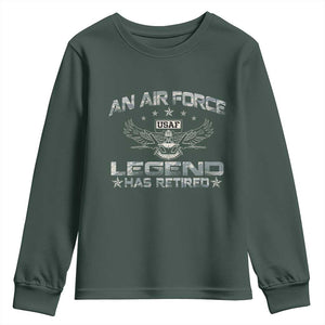 An Air Force Legend Has Retired Youth Sweatshirt Vintage Camo US Veteran TS10 Dark Forest Green Print Your Wear