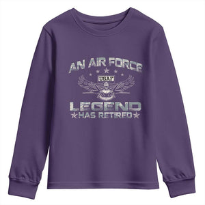 An Air Force Legend Has Retired Youth Sweatshirt Vintage Camo US Veteran TS10 Purple Print Your Wear