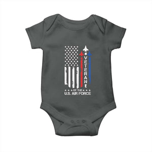 Air Force Veteran Baby Onesie Vintage US Flag TS10 Dark Heather Print Your Wear