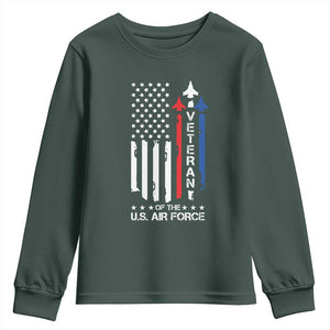Air Force Veteran Youth Sweatshirt Vintage US Flag TS10 Dark Forest Green Print Your Wear