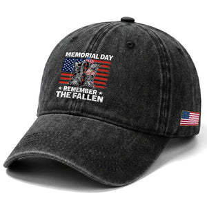 Memorial Day Remember The Fallen Washed Cotton Baseball Cap Veteran Military Vintage USA Flag TS10 Print Your Wear