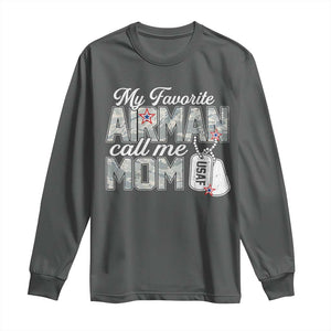 Proud Air Force Family Long Sleeve Shirt My Favorite Airman Calls Me Mom TS10 Dark Heather Print Your Wear