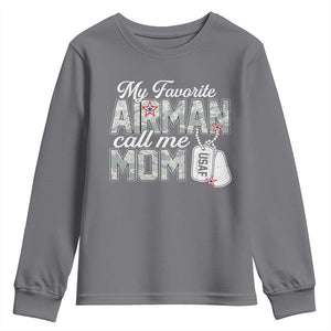 Proud Air Force Family Youth Sweatshirt My Favorite Airman Calls Me Mom TS10 Charcoal Print Your Wear