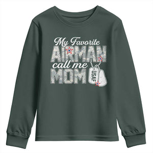 Proud Air Force Family Youth Sweatshirt My Favorite Airman Calls Me Mom TS10 Dark Forest Green Print Your Wear